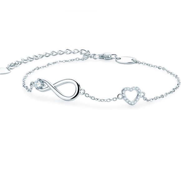 Diamond Moissanite Solitaire Infinity & Pave Heart Dainty Chain Bracelet - Picture 3 of 9